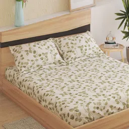 Home Centre Green & White Floral Printed 160 TC Queen Bedsheet Set 2.40 m x 2.20 m-image-77