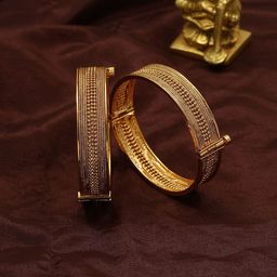 Exotic India Set Of 2 Gold-Plated Openable Bangles-image-29