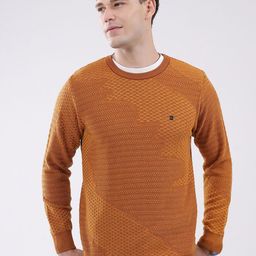 Monte Carlo Men Open Knit Self Design Round Neck Ribbed Pullover Sweater-image-40