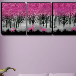 Myntra Elegant Homes Pink & Grey 3 Pieces Tree Synthetic Wooden Wall Paintings-20