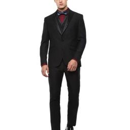 Louis Philippe Black Self Print Three Piece Suit-image-55