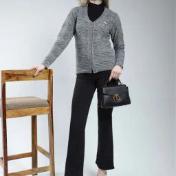 Monte Carlo Grey Regular Fit Self Pattern Cardigan image 5