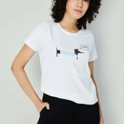 Ginger by Lifestyle White Cotton Printed T-Shirt-image-83