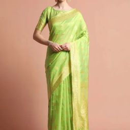 Jaipur Kurti Green Woven Saree With Unstitched Blouse-picture-43