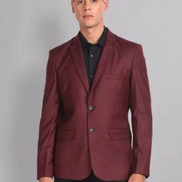 AD by Arvind Red Slim Fit Self Design Blazer-image-87