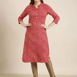 SHOWOFF Red Printed Kurta-picture-11