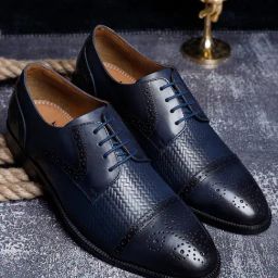 Louis Stitch Blue Italian Leather Dual Tone Patina Formal Derby Shoes-image-26