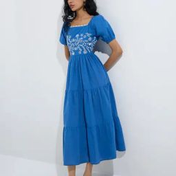 Bombay Paisley by Westside Blue Floral Embroidered Tiered Cotton Dress-image-1