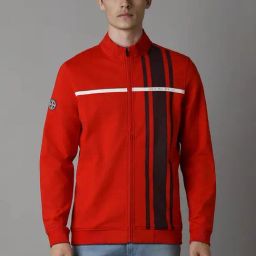 Louis Philippe Red Cotton Regular Fit Colour Block Sweatshirt-16