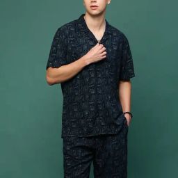 showoffff Showoff Navy Blue Cotton Regular Fit Printed Co-Ord Set-picture-23
