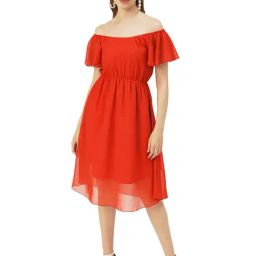 Moomaya Red Regular Fit Fit & Flare Dress-image-28
