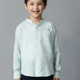Tales & Stories Kids Green Cotton Striped Full Sleeves Shirt-picture-9