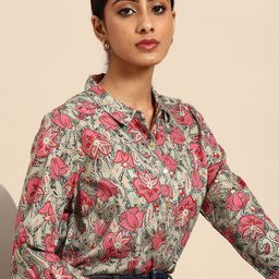 all about you Women Green & Pink Floral Print Casual Shirt-image-54