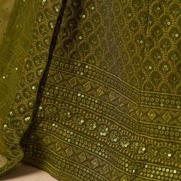 FABPIXEL Embroidered Sequinned Semi-Stitched Lehenga & Unstitched Blouse With Dupatta image 3