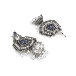 Aatmana Blue Meenakari Kundan & Pearl Floral Ethnic Jhumki Earrings image 4