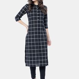 Vishudh Women Black Checked Kurta-image-73
