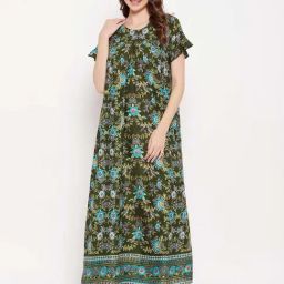Clovia Green Printed Night Dress-image-71