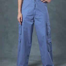 Bewakoof Blue Relaxed Fit High Rise Parachute Pants-image-92