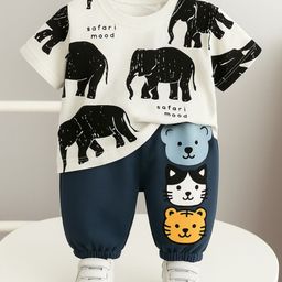 Googo Gaaga Boys Graphic Printed Round Neck T-shirt With Joggers-image-19