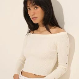 Nuon By Westside Off-White Ribbed Off-Shoulder Crop Top-image-75