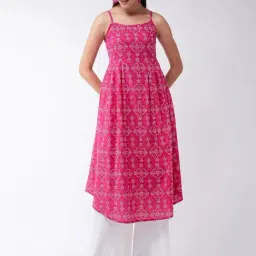 Inweave Pink Cotton Printed A Line Kurta-image-50