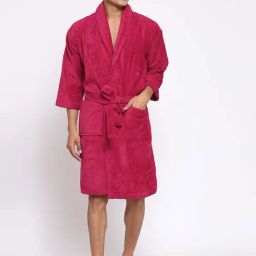 Trident Comfort Living Pink Cotton 380 GSM Bathrobe-image-59