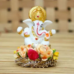 eCraftIndia Lord Ganesha Idol on Decorative Handcrafted Plate for Home and Car-23