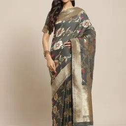 Readiprint Fashions Black Zari Work Saree With Blouse-picture-16