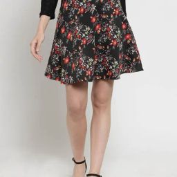 Sera Black Floral Print Skirt-image-64