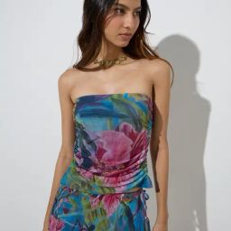 Nuon by Westside Teal Floral Pattern Tube Top-30