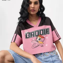 The Souled Store Pink Powerpuff Girls Baddie Women Oversized Cropped T-Shirts-picture-7