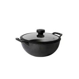 Meyer Pre Seasoned Cast Iron 20cm Deep Kadai/Wok With Glass Lid-7