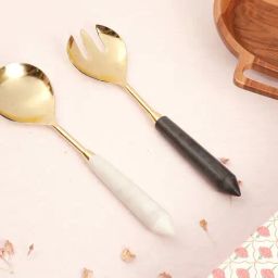 Fabindia Home Dhaani Gold Metal Salad Server - Set of 2-picture-20