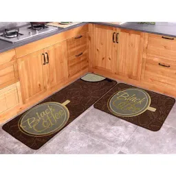 Saral Home Coffee Brown & Grey Polyester Kitchen Mats - Set of 2-19