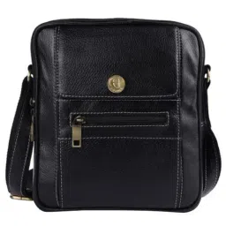 HiLEDER Black Textured Medium Leather 8 inch Cross Body Bag-34