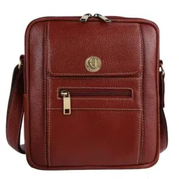 HiLEDER Brown Textured Medium Leather 8 inch Cross Body Bag-image-13
