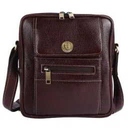 HiLEDER Brown Textured Medium Leather 8 inch Cross Body Bag-image-59