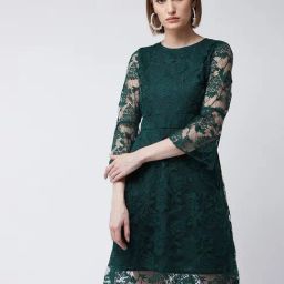 Miss Chase Green Lace A Line Dress-image-79