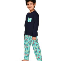 LilPicks Kids Blue Cotton Printed Full Sleeves T-Shirt Set-picture-8
