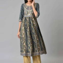 Aurelia Women Grey Festive Geometric Print Viscose Blend Kurta-image-47