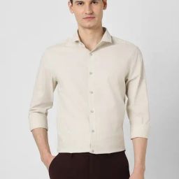 Peter England Beige Cotton Slim fit Print Shirt-image-76