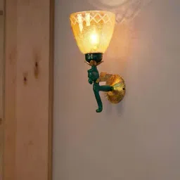 FOS LIGHTING Brown & Green Aluminium Pegasus Seahorse Wall Sconce With Fabric Shade-image-50
