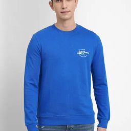 Jack & Jones Blue Cotton Slim Fit Printed Sweatshirt-image-39