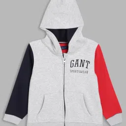GANT Kids Grey Color Block Full Sleeves Hoodie-image-4