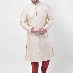 DEYANN PLUS Plus Size Men Cream-Coloured Ethnic Motifs Kurta with Churidar-picture-9