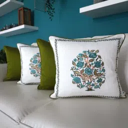 TARA Sparkling Homes Noor Green & Blue Cotton Cushion Cover - Set of 4-image-32