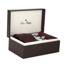 Louis Philippe Maroon Striped Tie, Cufflinks and Pocket Square-image-91