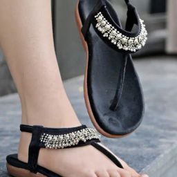 Shoetopia Women's Black T-Strap Sandals-image-21