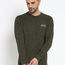 Duke Olive Regular Fit Self Pattern Sweatshirt-image-3
