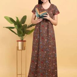 Sweet Dreams Brown Cotton Printed Night Gown-picture-16